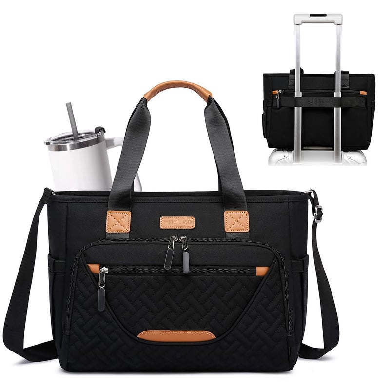FHELAD Diaper Tote Bag, 4 in 1 Tote Diaper Bag with 16" Laptop Compartment, Baby Bag with 3 Insulated Pocket for Mam and Dad, Ideal for Travel, Work (Black) - Image 1